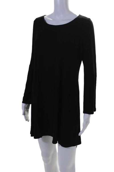 Eileen Fisher Womens Long Sleeves Crew Neck Shirt Dress Black Size Medium