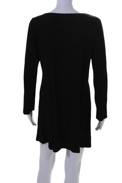 Eileen Fisher Womens Long Sleeves Crew Neck Shirt Dress Black Size Medium