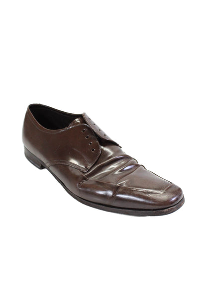 Prada Mens Leather Square Tope Lace Up Oxfords Dress Shoes Brown Size 11