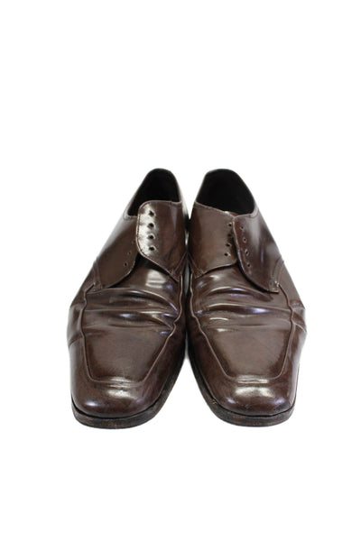 Prada Mens Leather Square Tope Lace Up Oxfords Dress Shoes Brown Size 11