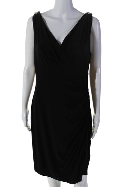 Lauren Ralph Lauren Womens V Neck Embellished Bodycon Dress Black Size 14P