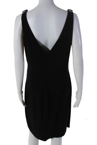 Lauren Ralph Lauren Womens V Neck Embellished Bodycon Dress Black Size 14P