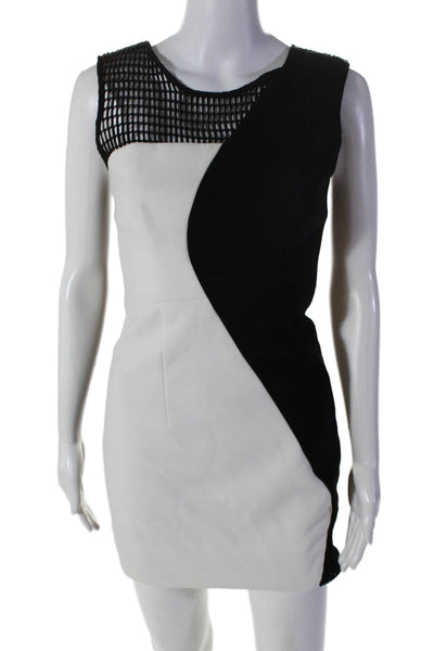 Milly Womens Mesh Contrast Sleeveless Sheath Dress White Black Size 0