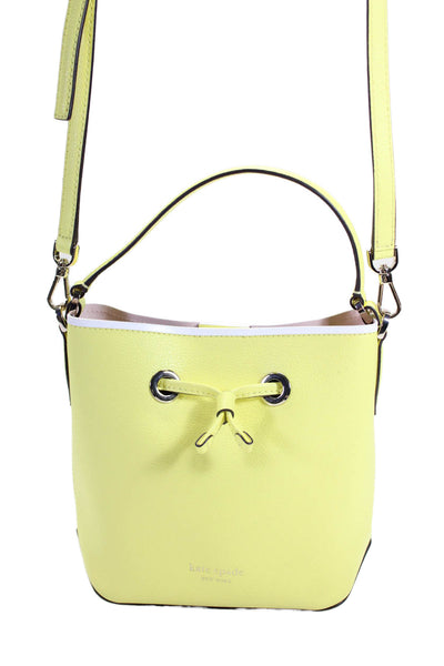 Kate Spade New York Womens Leather Crossbody Shoulder Handbag Yellow White