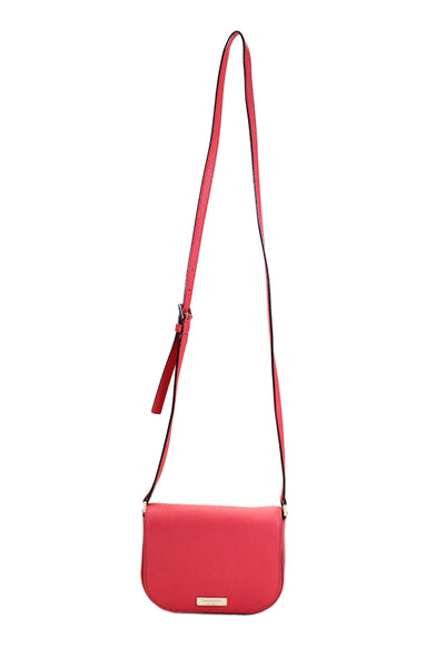 Kate Spade New York Womens Leather Gold Tone Crossbody Shoulder Handbag Red