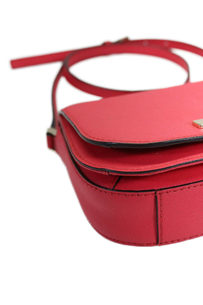 Kate Spade New York Womens Leather Gold Tone Crossbody Shoulder Handbag Red