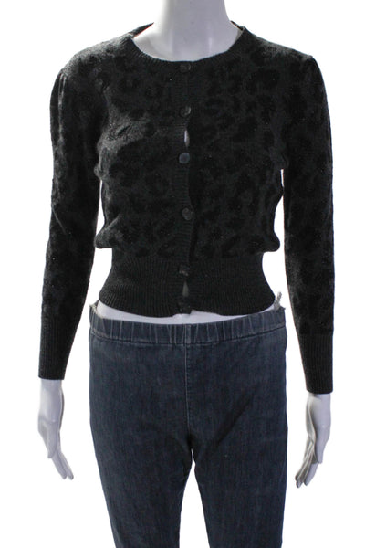 Christian Dior Womens Cashmere Metallic Leopard Print Cardigan Sweater Gray 4