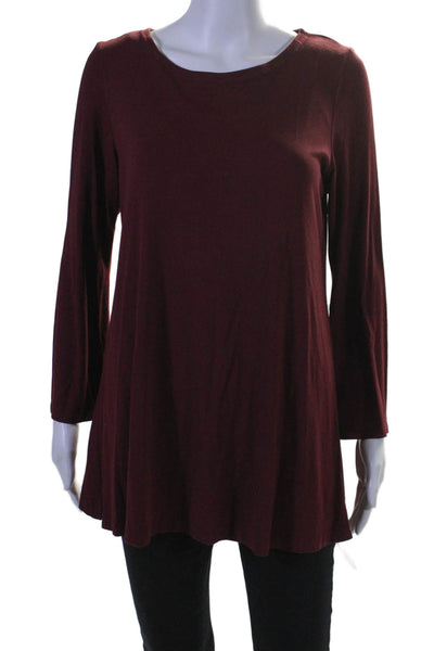 Eileen Fisher Womens Long Sleeves Crew Neck Pullover Shirt Wine Red Size Medium