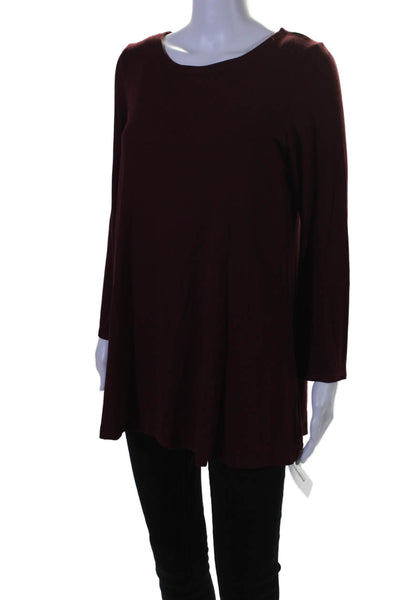 Eileen Fisher Womens Long Sleeves Crew Neck Pullover Shirt Wine Red Size Medium