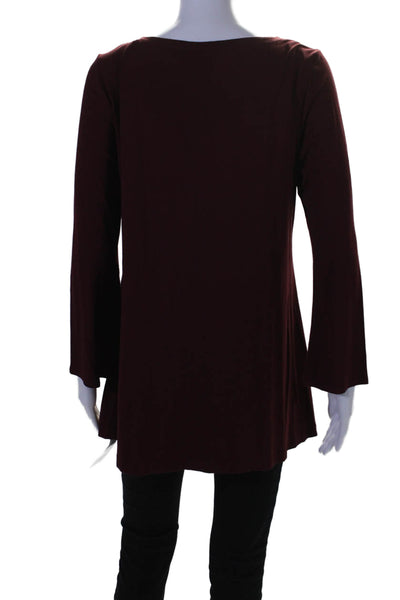 Eileen Fisher Womens Long Sleeves Crew Neck Pullover Shirt Wine Red Size Medium