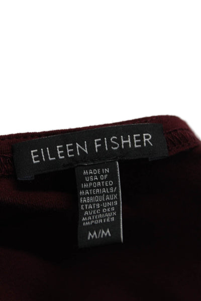 Eileen Fisher Womens Long Sleeves Crew Neck Pullover Shirt Wine Red Size Medium