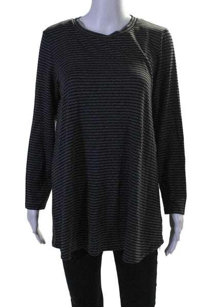 Eileen Fisher Womens Striped Long Sleeves Sweater Gray Black Size Medium