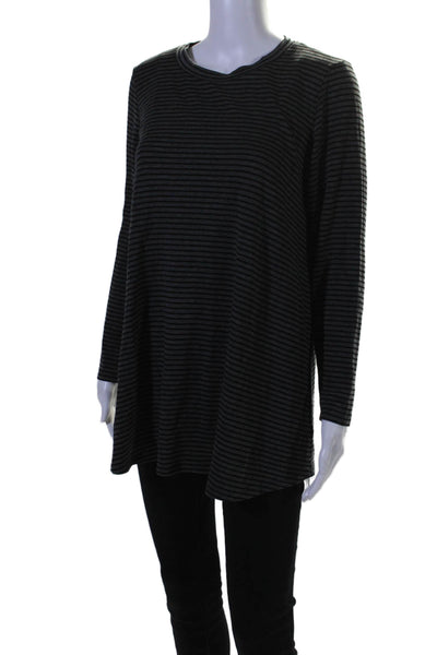 Eileen Fisher Womens Striped Long Sleeves Sweater Gray Black Size Medium