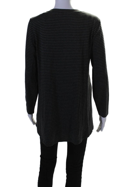 Eileen Fisher Womens Striped Long Sleeves Sweater Gray Black Size Medium