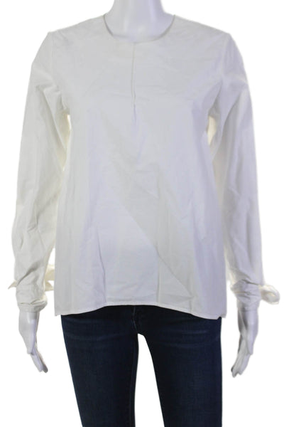 Fabiana Pigna Womens Cotton Round Neck Long Sleeve Blouse Top White Size S