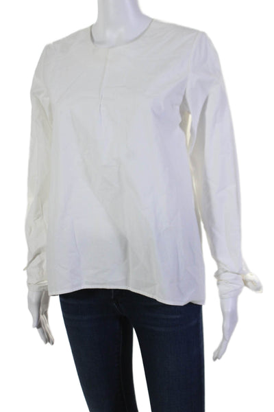 Fabiana Pigna Womens Cotton Round Neck Long Sleeve Blouse Top White Size S