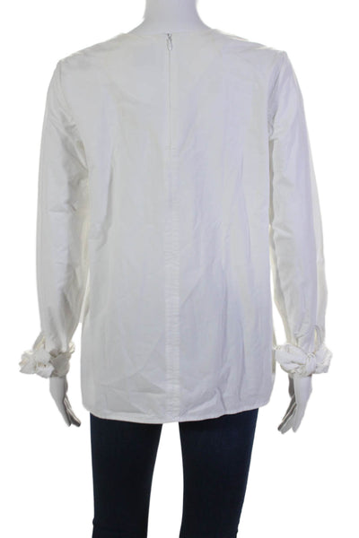 Fabiana Pigna Womens Cotton Round Neck Long Sleeve Blouse Top White Size S