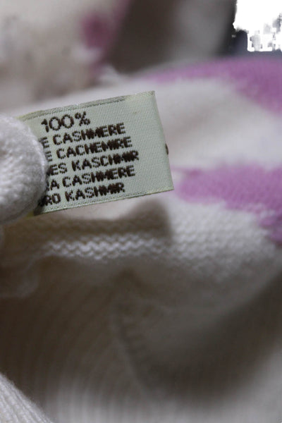 Barrie Womens Cashmere Abstract Knit Hoodie Sweater White Pink Blue Size Small