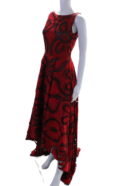 Badgley Mischka Women's Backless Sleeveless Hi-Low Hem Gown Red Black Size 0