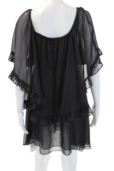 Free People Womens Ruffled Trim Short Sleeves A Line Dress Black Size Large