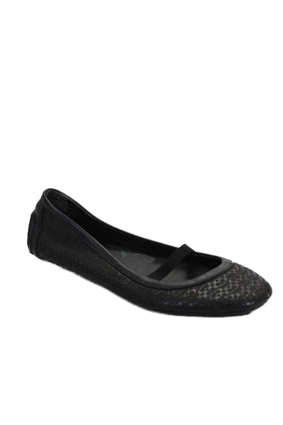 Coach Womens Leather Textured Strap Rounded Toe Slip On Flats Black Size 7