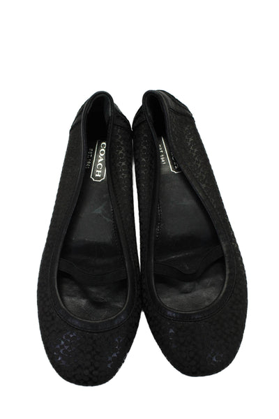 Coach Womens Leather Textured Strap Rounded Toe Slip On Flats Black Size 7