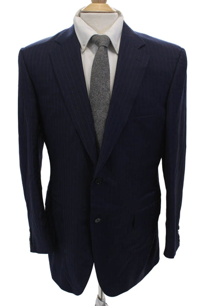 Canali Mens Wool Striped Notch Collar Button Up Blazer Jacket Navy Size 52R