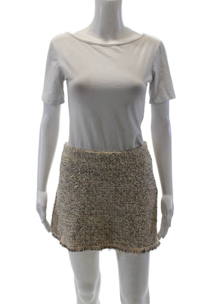 Balenciaga Paris Womens Side Zip Metallic Tweed Fringe Mini Skirt White FR 38