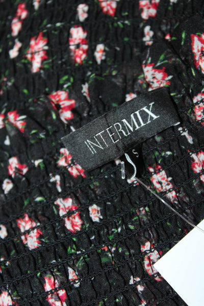 Intermix Womens Sheer Long Sleeve Off Shoulder Smocked Floral Top Black Small