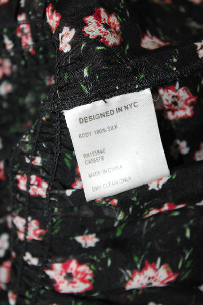 Intermix Womens Sheer Long Sleeve Off Shoulder Smocked Floral Top Black Small