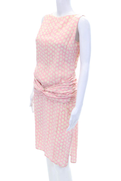 Valentino Womens Silk Polka Dot Draped Front Sleeveless Dress Pink White Size 8