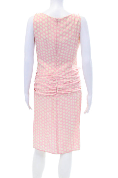 Valentino Womens Silk Polka Dot Draped Front Sleeveless Dress Pink White Size 8