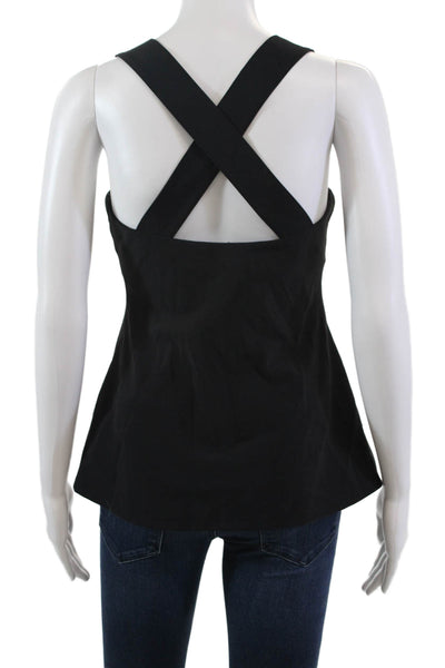 Theory Womens Sleeveless Cross Back Square Neck Top Blouse Black Size Small