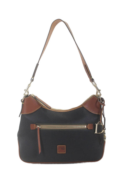 Dooney & Bourke Womens Navy Blue Leather Brown Trim Shoulder Hobo Bag Handbag