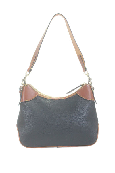 Dooney & Bourke Womens Navy Blue Leather Brown Trim Shoulder Hobo Bag Handbag