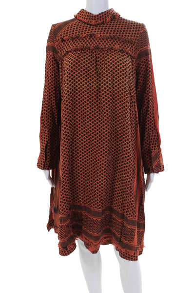 Cecille Copenhagen Womens Cotton Geometric High Neck Maxi Dress Orange Size 2