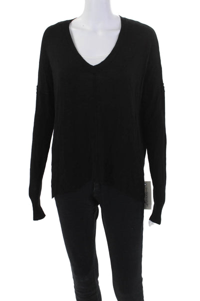 John + Jenn Women's V-Neck Long Sleeves Hi-Lo Hem Sweater Black S