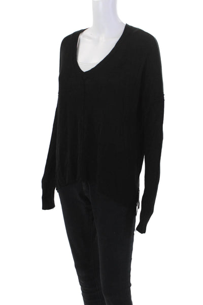 John + Jenn Women's V-Neck Long Sleeves Hi-Lo Hem Sweater Black S