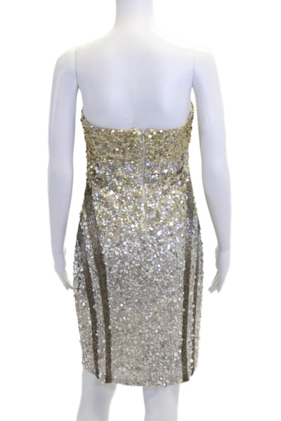 Rachel Gilbert Womens Back Zip Strapless Sequin Dress White Gold Size 2