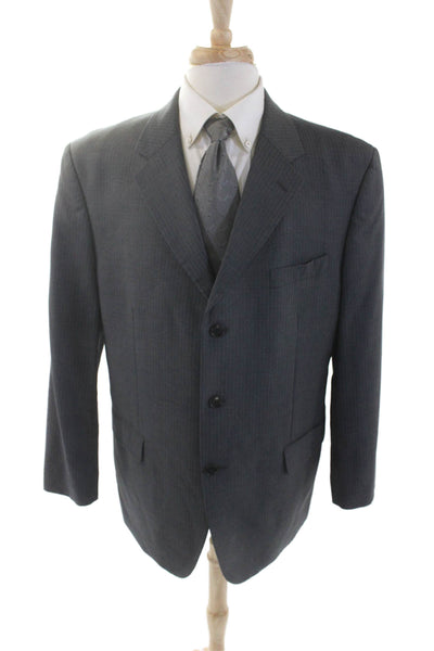 Jones New York Mens Wool Collared Button Stripe Long Sleeve Blazer Gray Size EUR