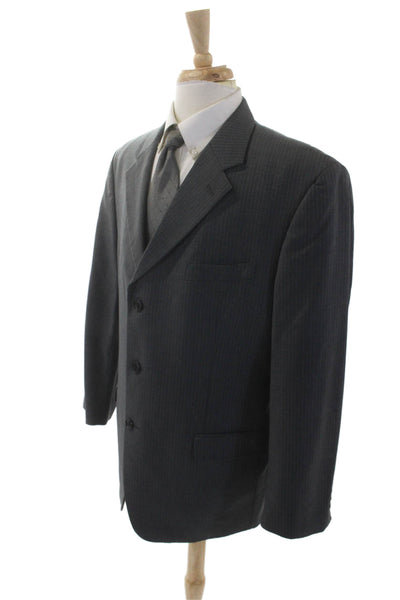 Jones New York Mens Wool Collared Button Stripe Long Sleeve Blazer Gray Size EUR