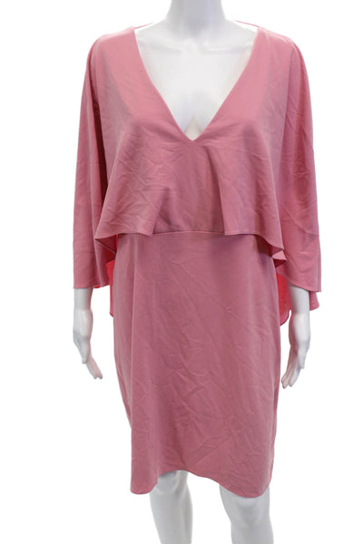 Halston Heritage Womens V Neck Wing Sleeves A Line Dress Rose Pink Size 14