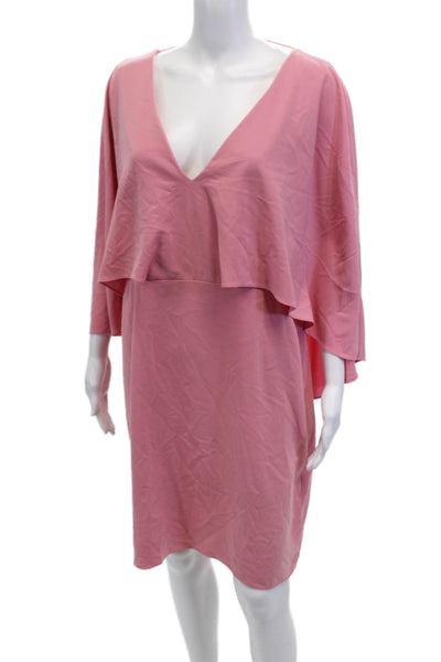 Halston Heritage Womens V Neck Wing Sleeves A Line Dress Rose Pink Size 14
