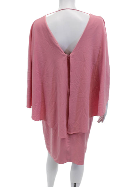 Halston Heritage Womens V Neck Wing Sleeves A Line Dress Rose Pink Size 14