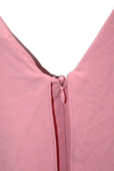 Halston Heritage Womens V Neck Wing Sleeves A Line Dress Rose Pink Size 14