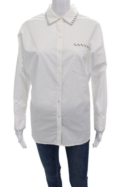 Elliott Lauren Women's Long Sleeves Cotton Button Down Shirt White Size 10