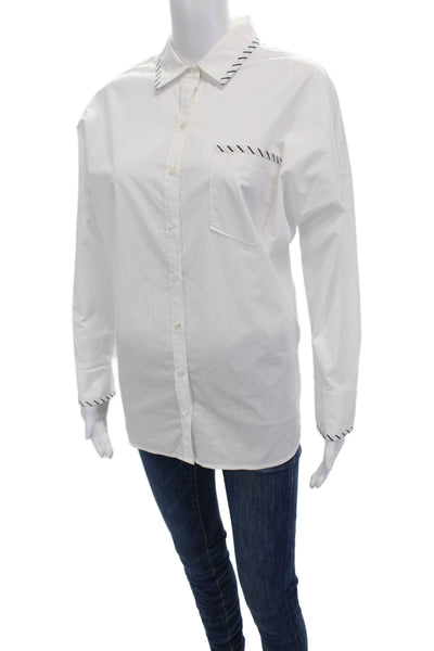 Elliott Lauren Women's Long Sleeves Cotton Button Down Shirt White Size 10