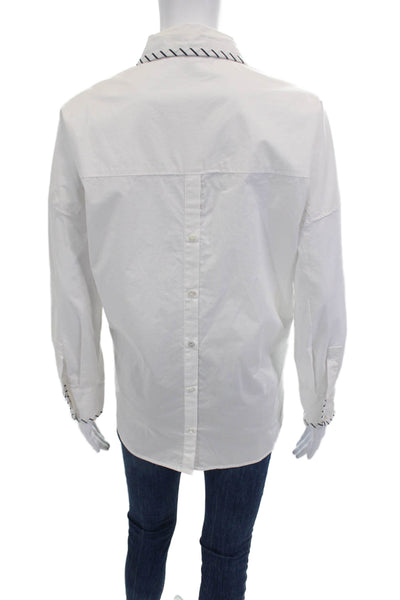 Elliott Lauren Women's Long Sleeves Cotton Button Down Shirt White Size 10