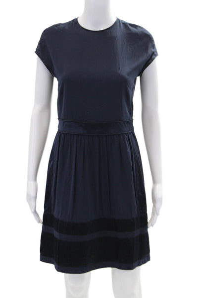 Burberry London Womens Silk Short Sleeves A Line Dress Navy Blue Size 6