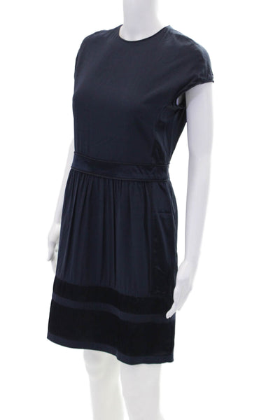 Burberry London Womens Silk Short Sleeves A Line Dress Navy Blue Size 6